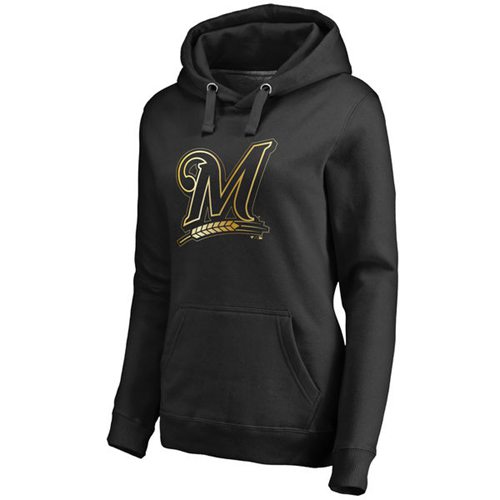 Women's Milwaukee Brewers Gold Collection Pullover Hoodie Black - Click Image to Close